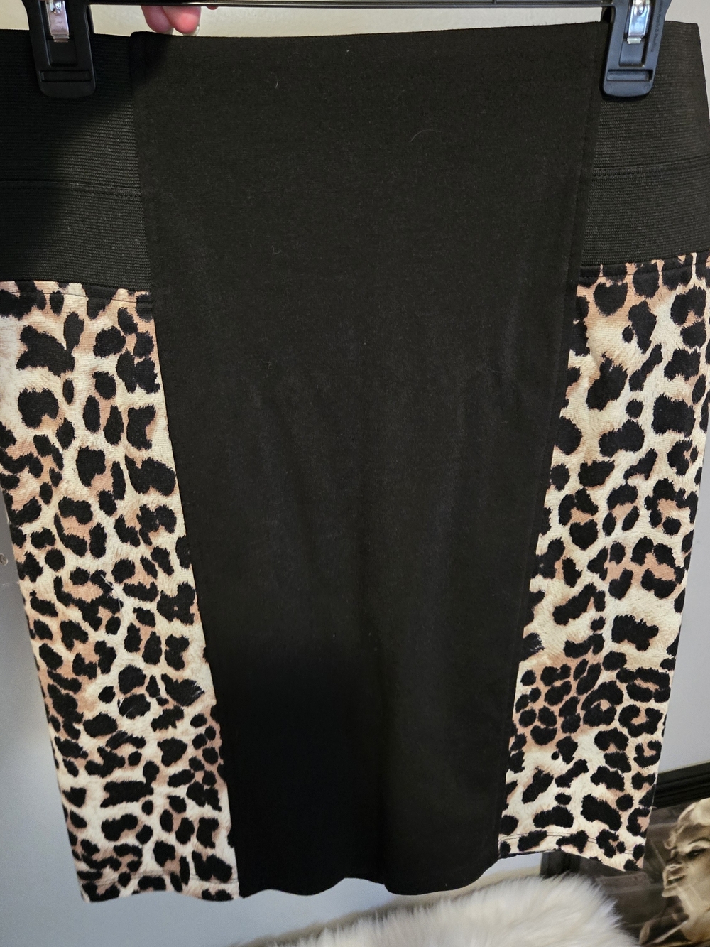 BONGO Black Knee Skirt with Leopard Side Panels